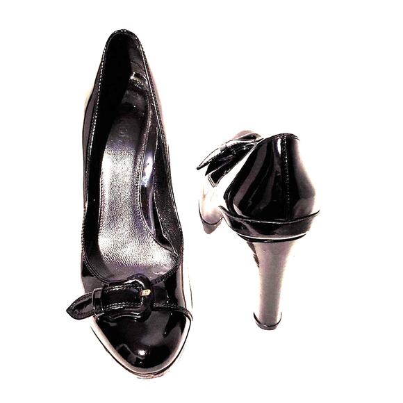 Fendi Patent Leather High Heel Pumps Almond Toe Buckle Black Womens Size US 6.5 - Picture 4 of 9
